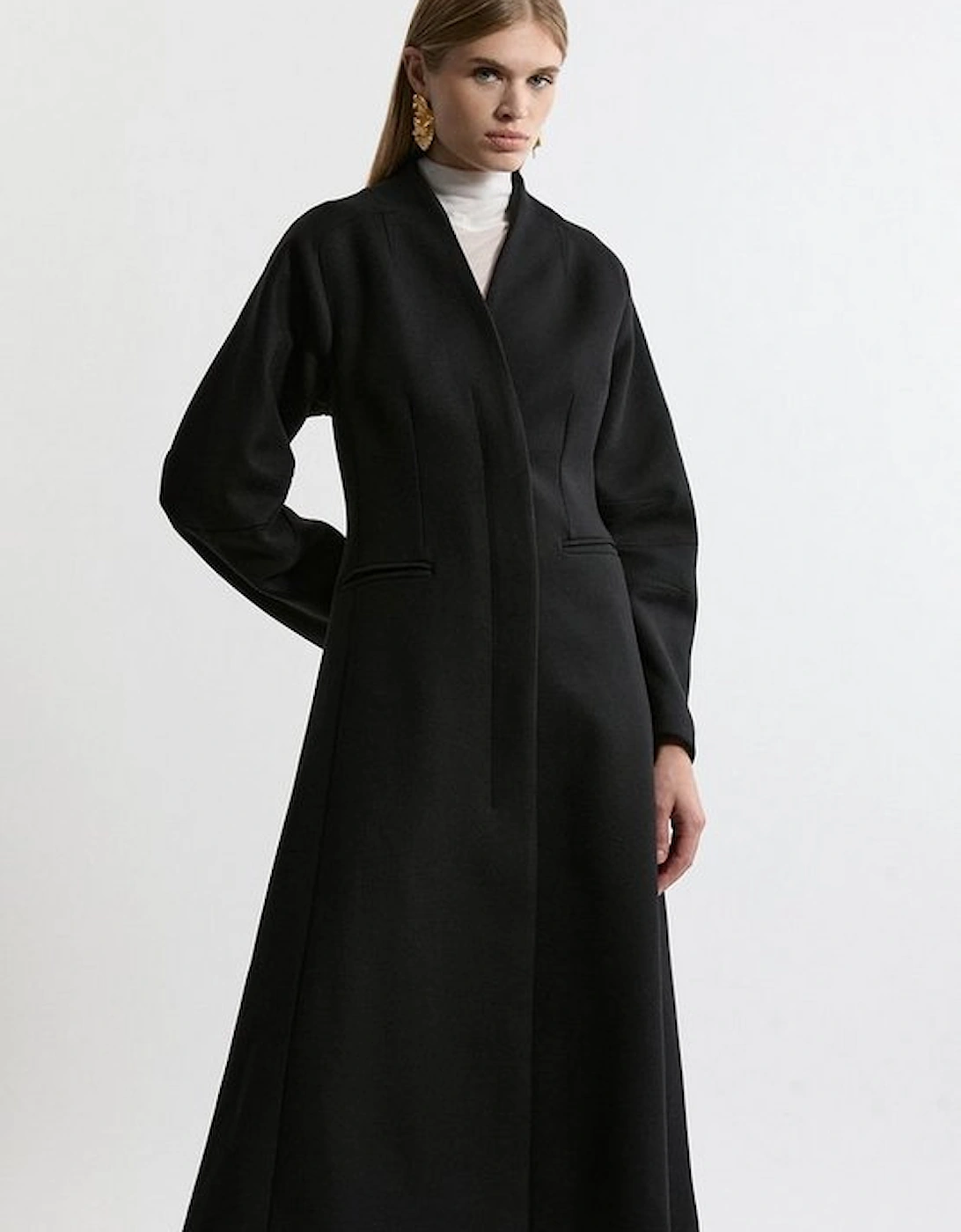 Lydia Millen Petite Premium Italian Manteco Wool Rounded Sleeve Skirted Tailored Midaxi Coat