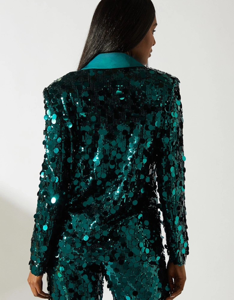 Party Disc Sequin Satin Trim Blazer