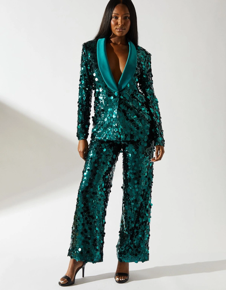 Party Disc Sequin Satin Trim Blazer