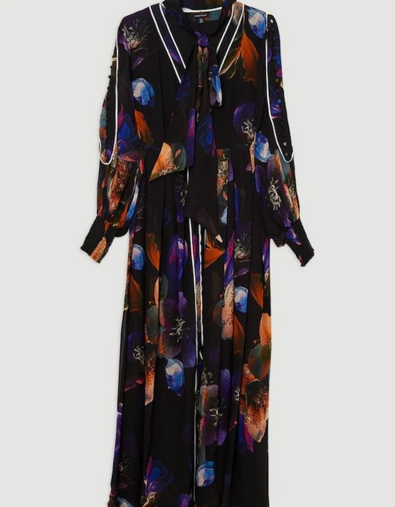 Printed Viscose Floral Border Print Maxi Dress