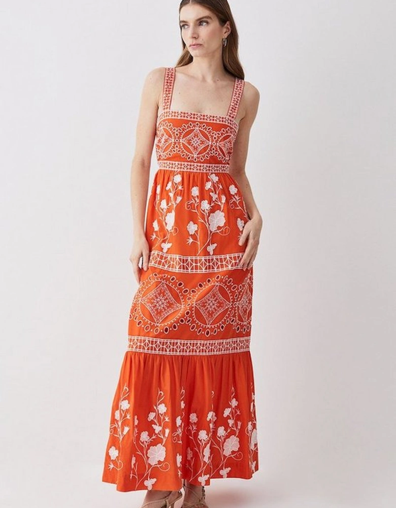 Floral & Geo Embroidered Woven Maxi Dress