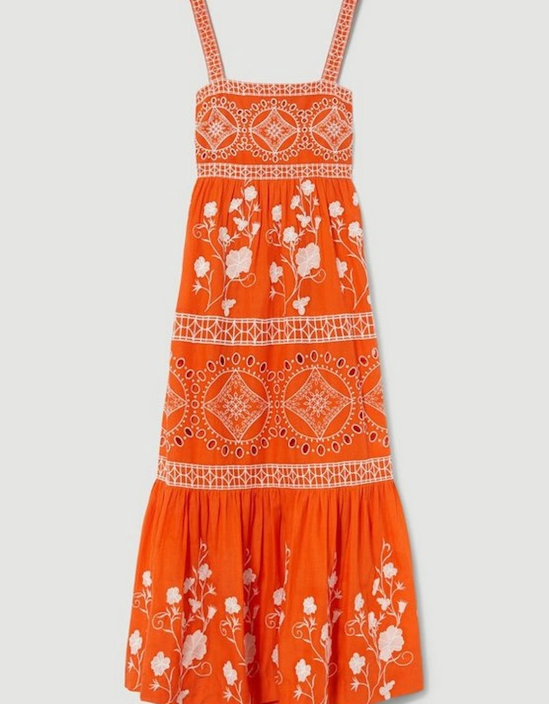 Floral & Geo Embroidered Woven Maxi Dress