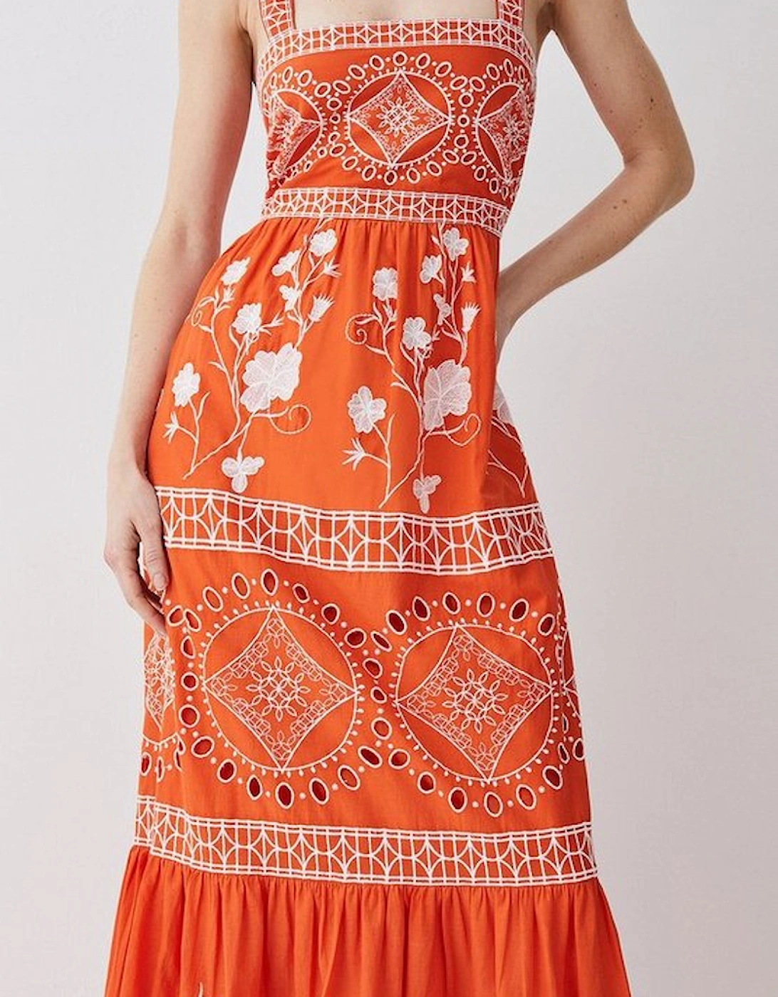 Floral & Geo Embroidered Woven Maxi Dress