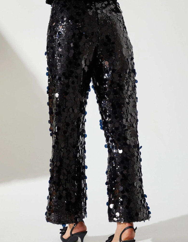 Petite Party Disc Sequin Satin Trim Trouser