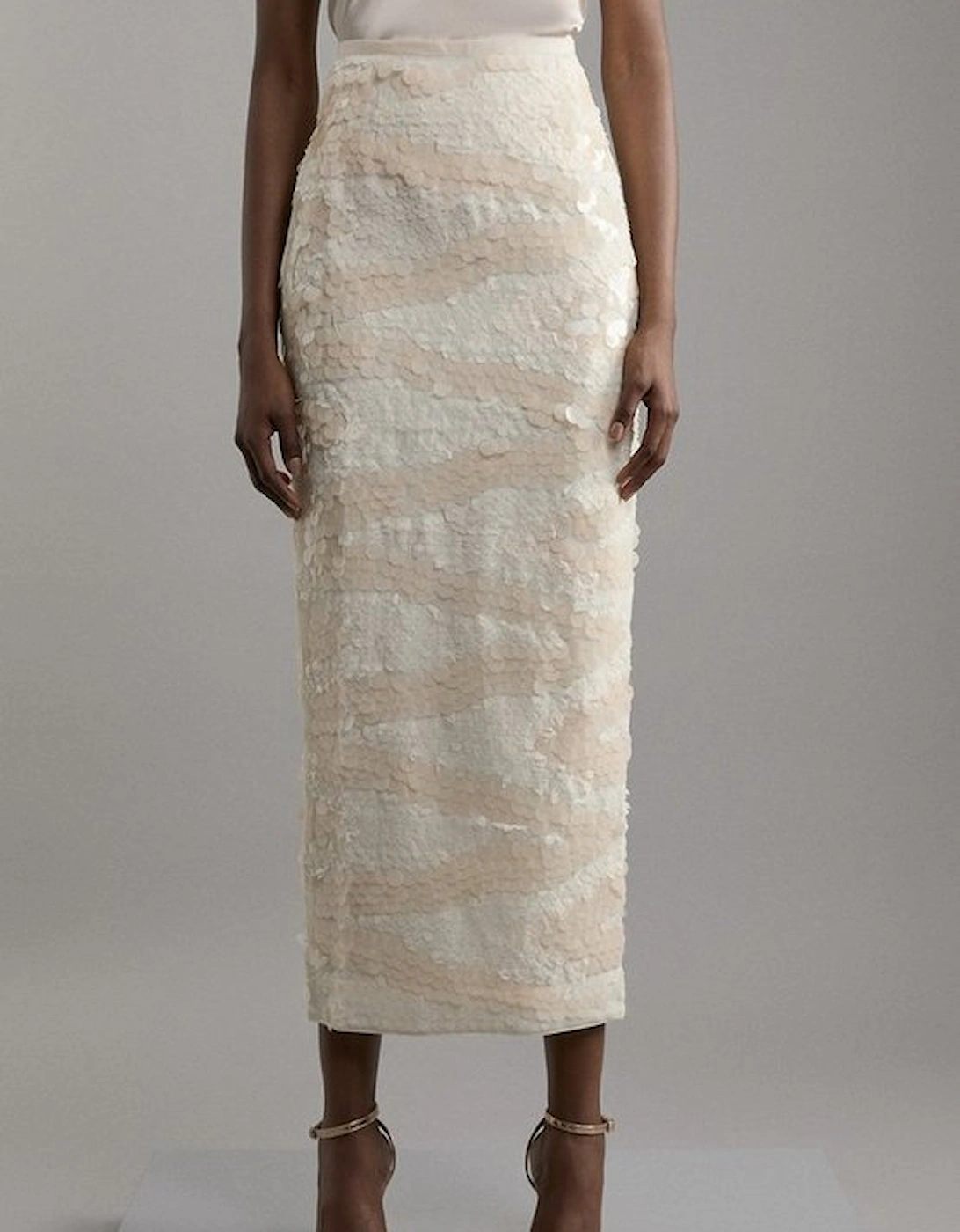 Textured Sequin Woven Pencil Skirt