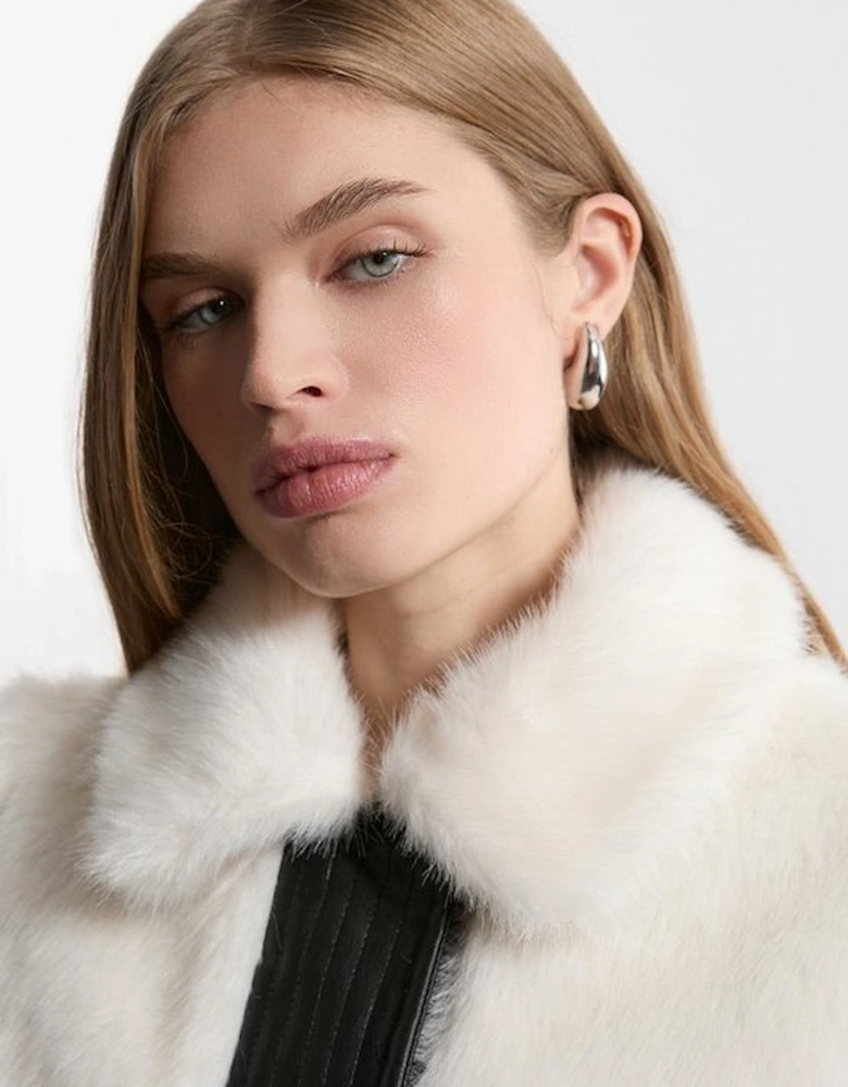 Petite Faux Fur Pu Panelled Belted Cropped Jacket
