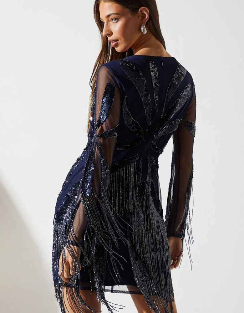 Petite Party Fringe Sequin Mini Dress