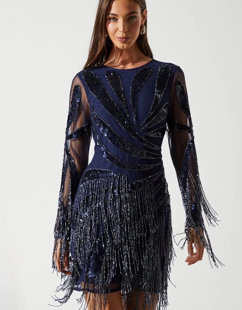 Petite Party Fringe Sequin Mini Dress