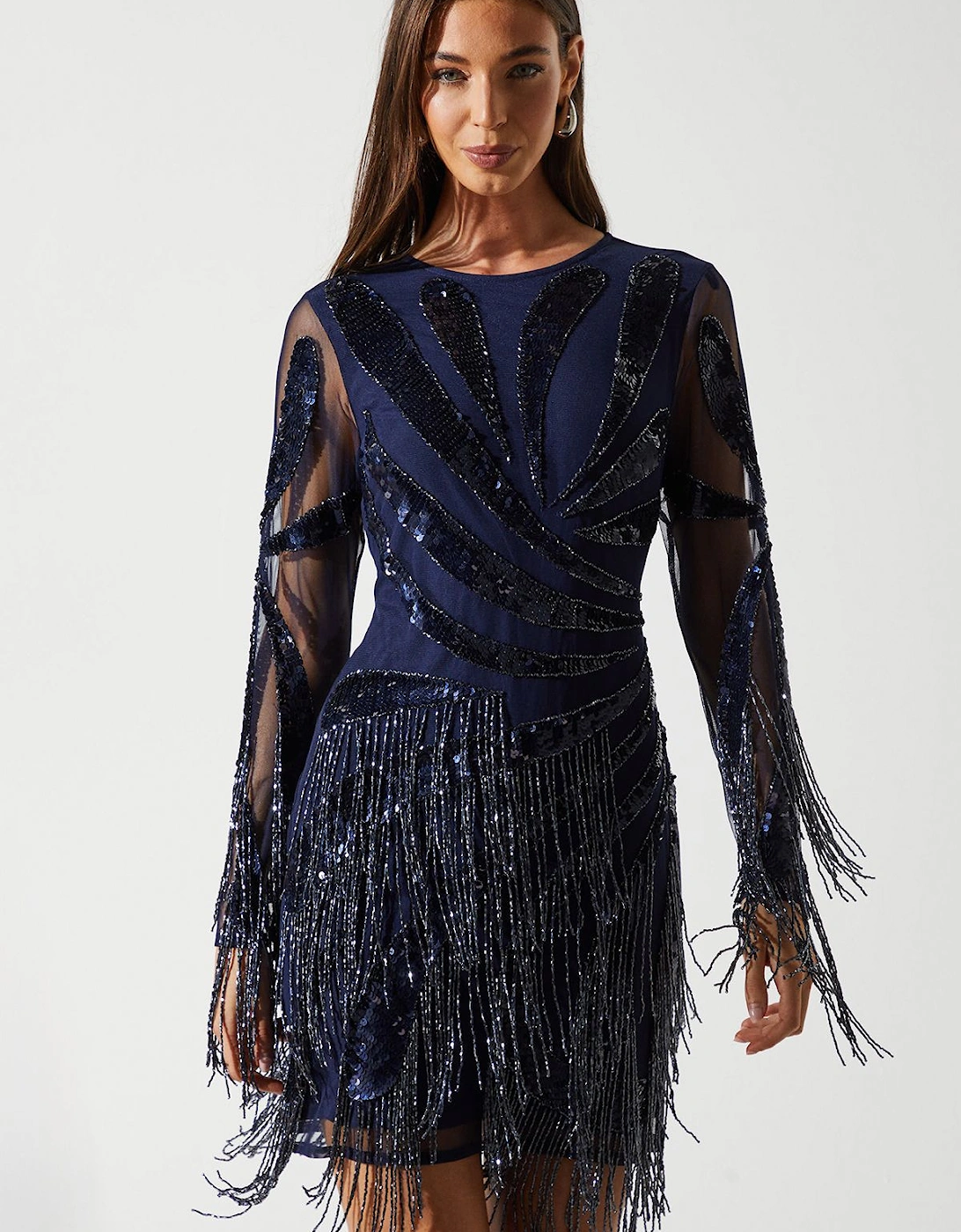 Petite Party Fringe Sequin Mini Dress