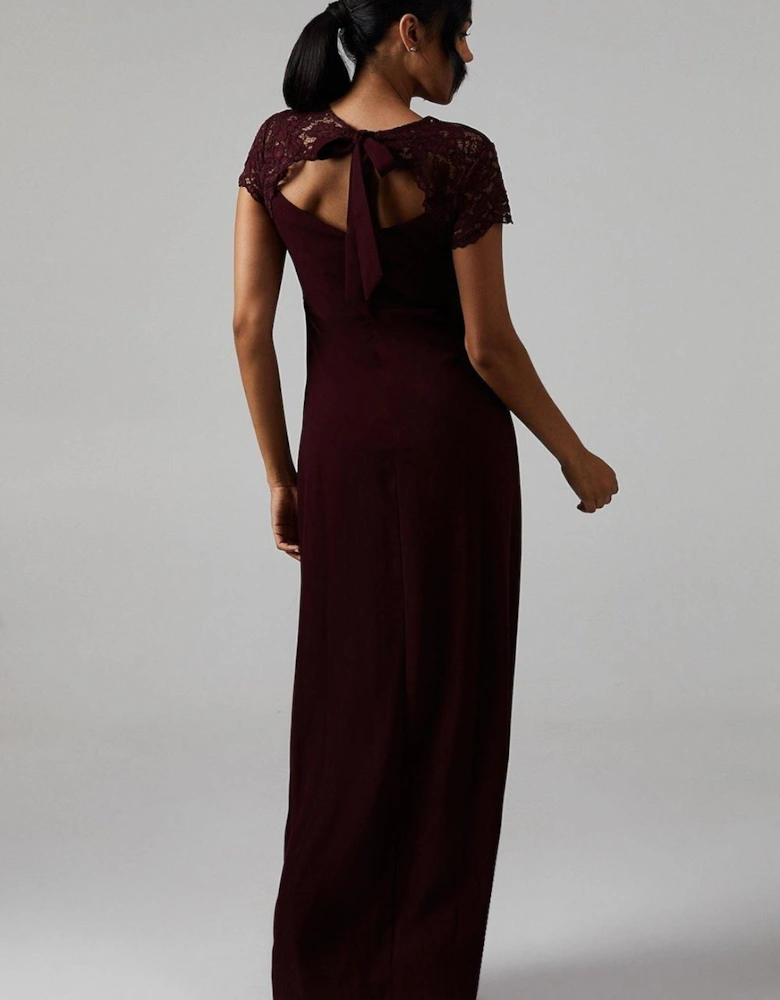 Lace Wrap Over Crepe Bridesmaid Maxi Dress