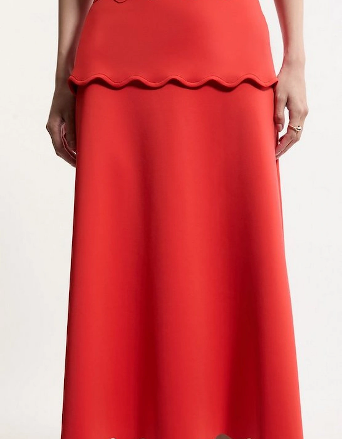 Tall Scuba Scallop Hem Woven Midi Skirt