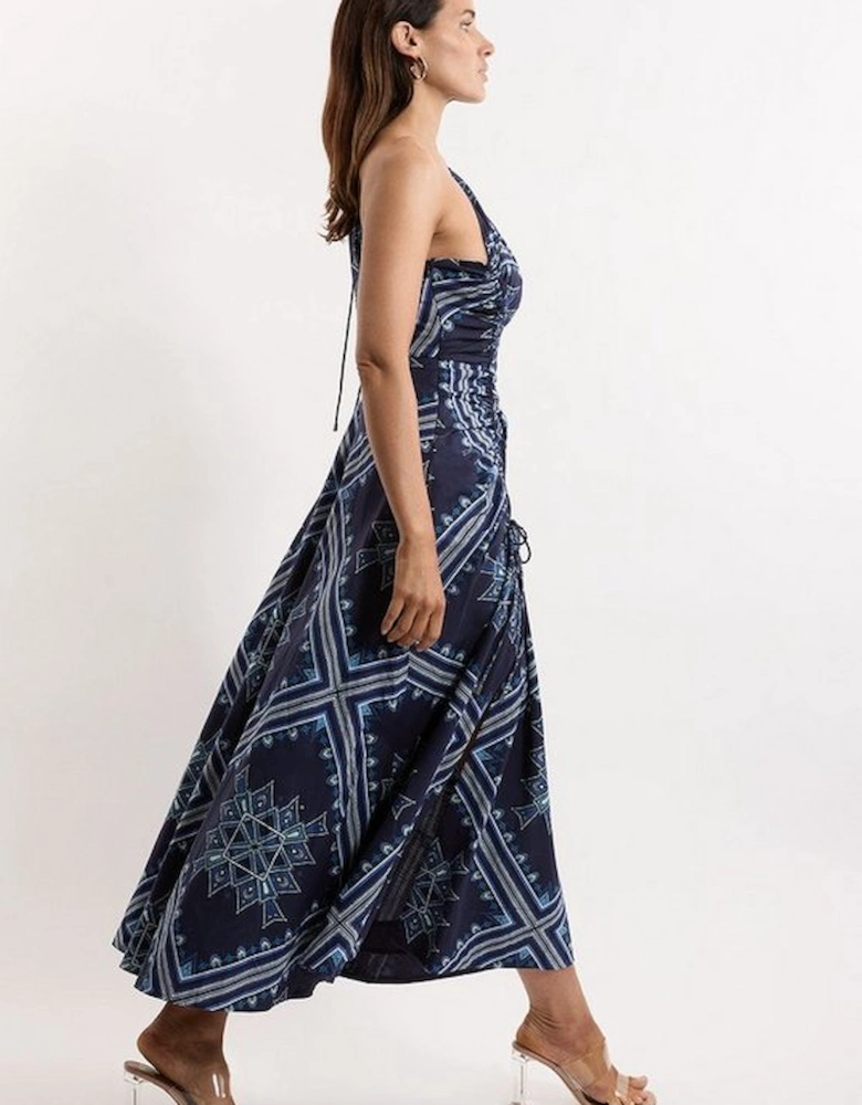 Printed Cotton Voile One Shoulder Midi Dress