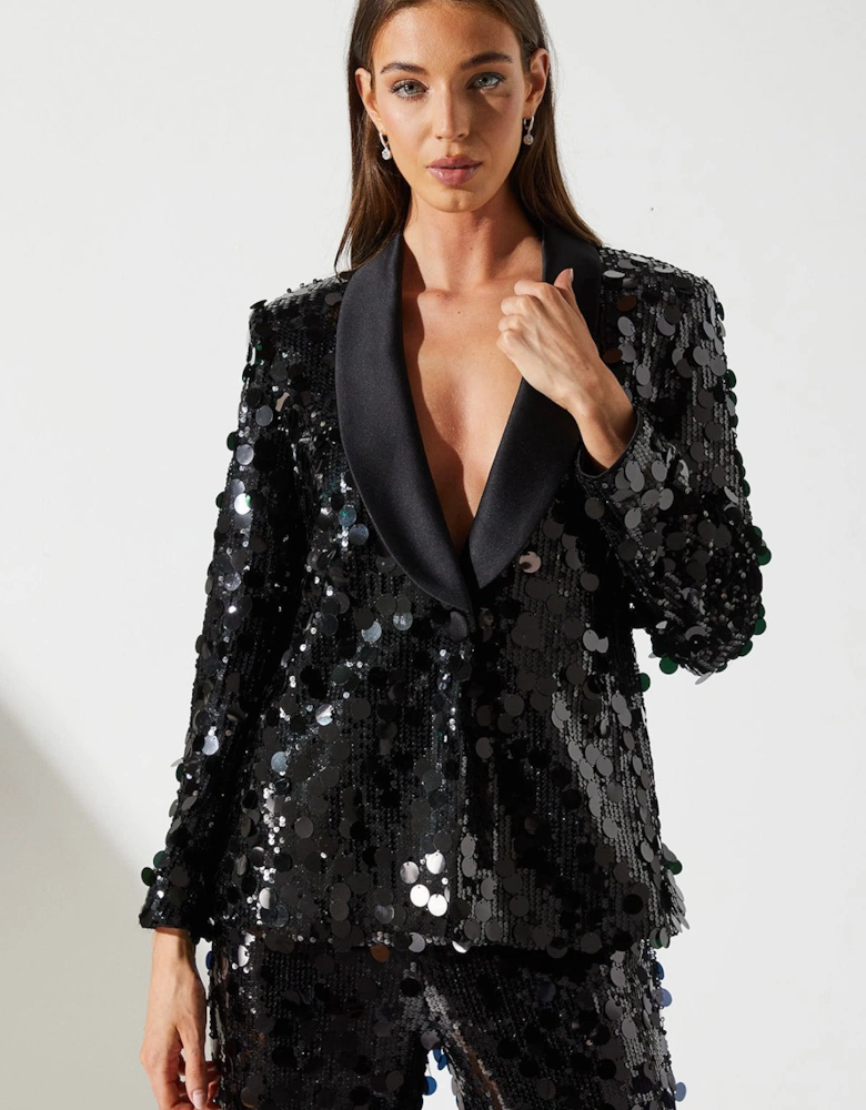 Petite Party Disc Sequin Satin Trim Blazer