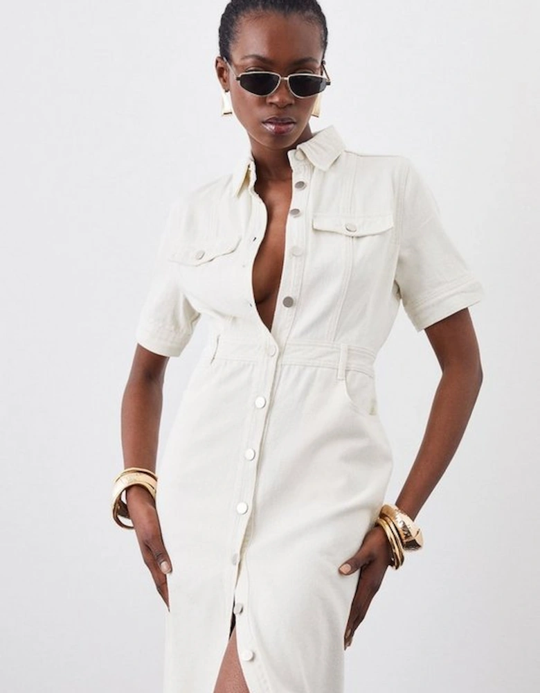 Petite Denim Maxi Shirt Dress