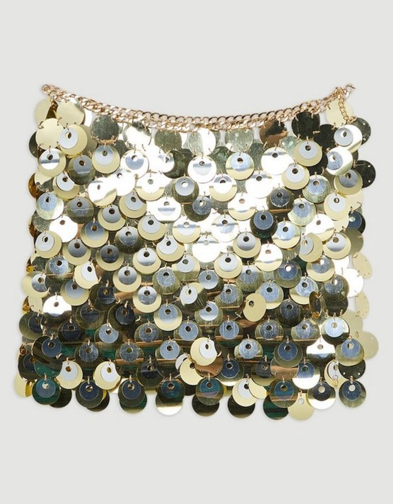 Gold And Silver Disc Sequin Mini Skirt