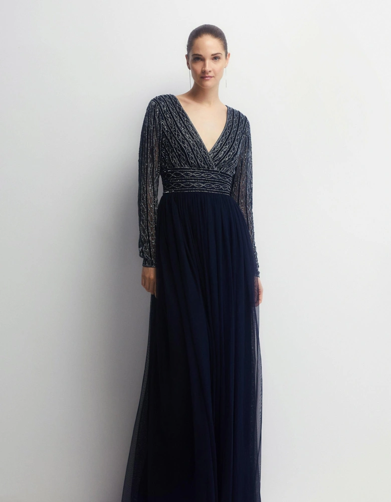 Mixed Bead Long Sleeve Two In One Bridesmaid Dress