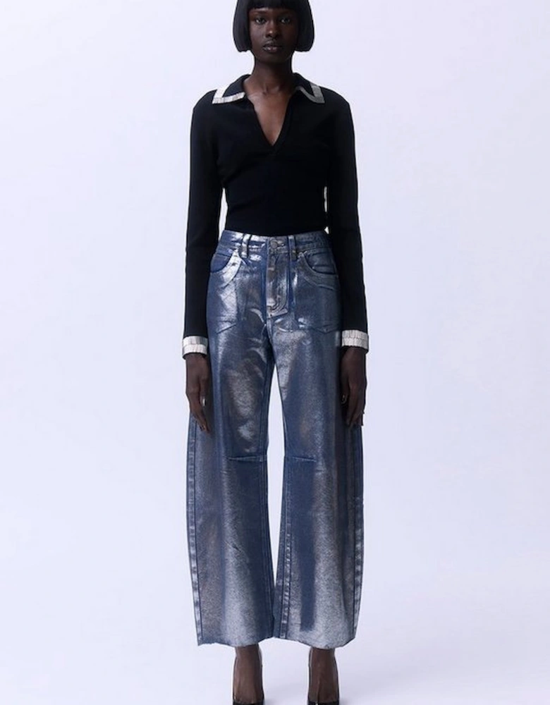 Denim Foiled Wide Leg Jeans