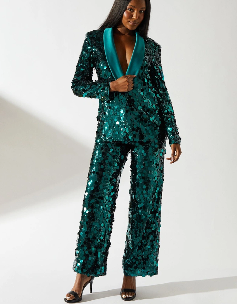 Party Disc Sequin Satin Trim Trouser