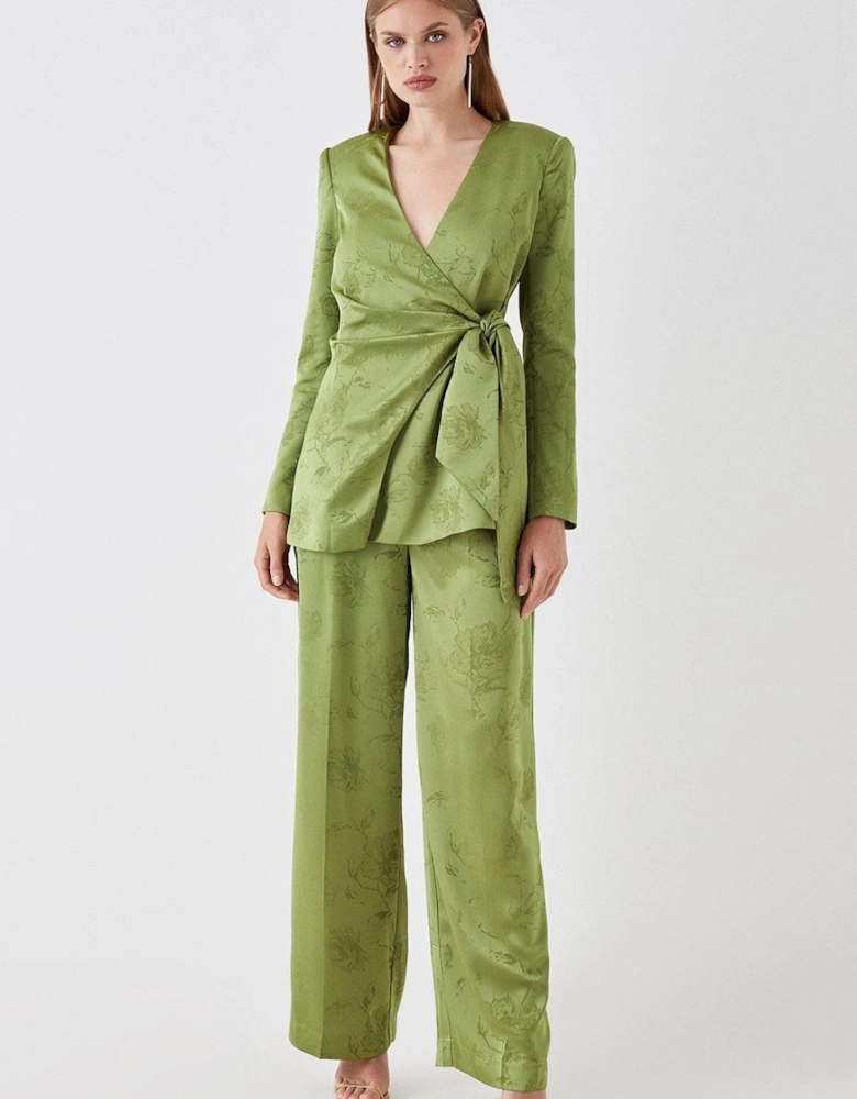 Sophie Habboo Satin Jacquard Wide Leg Trouser