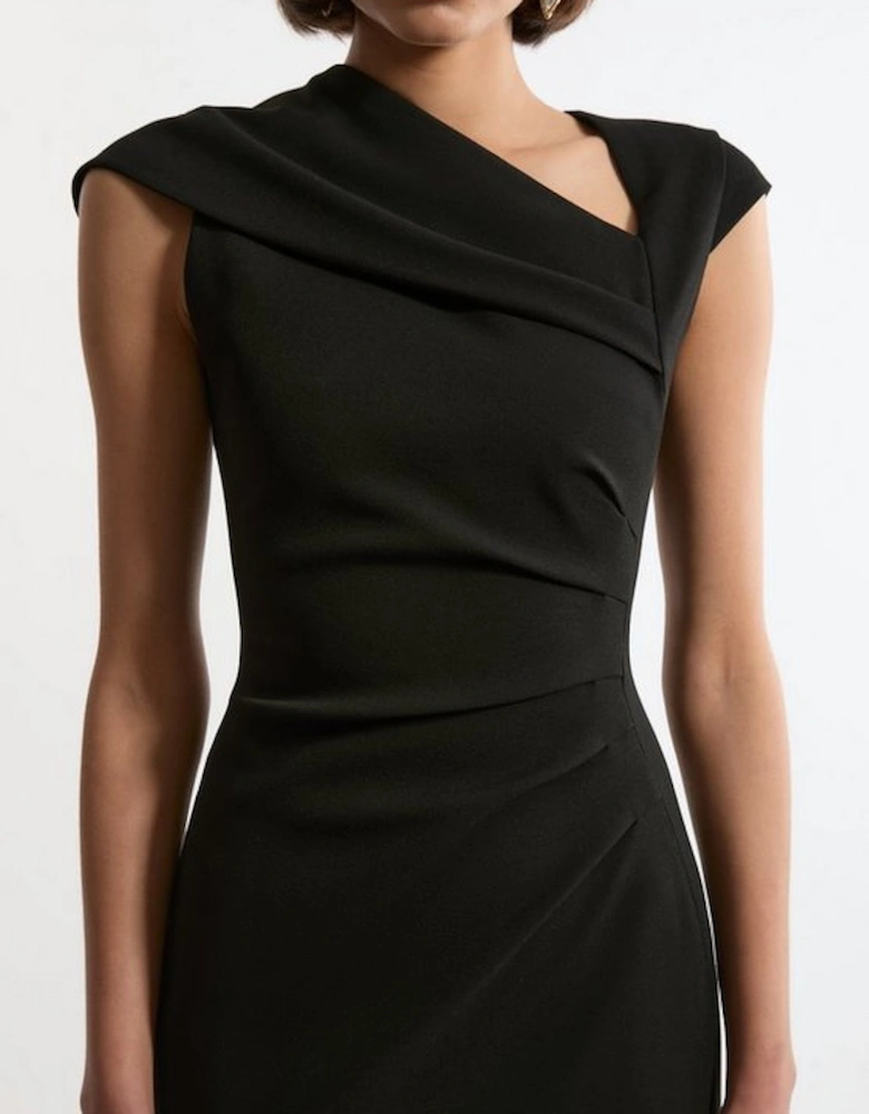 Petite Structured Crepe Asymmetric Neck Midi Dress