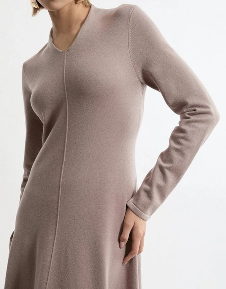 Petite Wool Look High Low V Neck Maxi Knit Dress