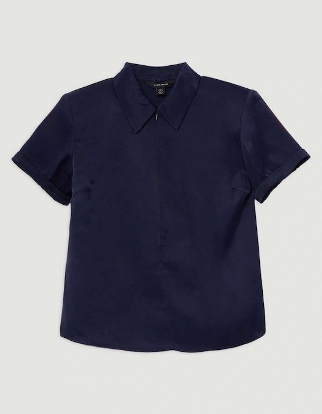 Satin Zip Front Woven Polo Top