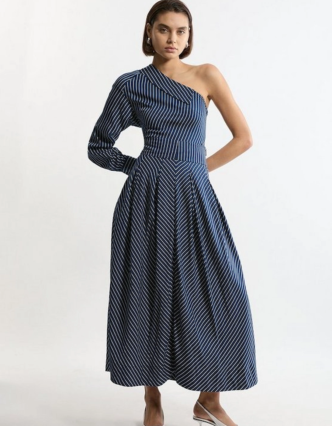 Striped Cotton Pleated Woven Maxi Skirt