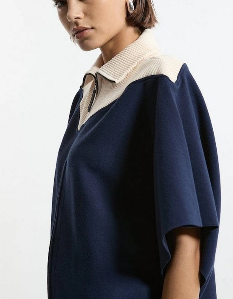 Zip Through Collared Knit Poncho