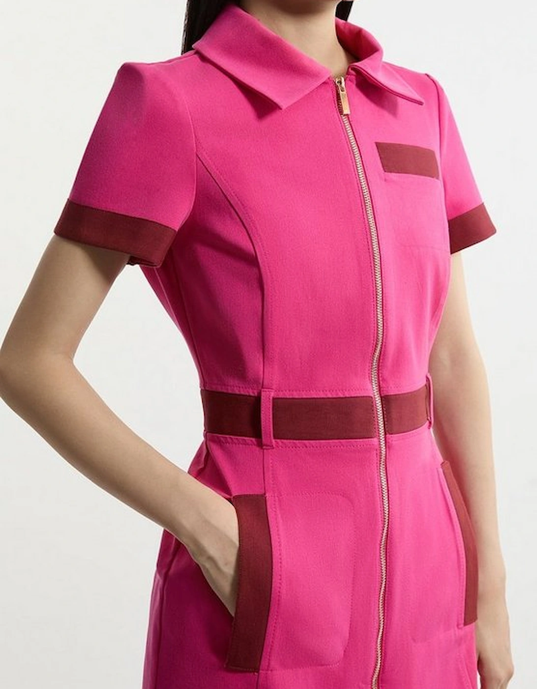 Compact Stretch Colourblock Grosgrain Zip Tailored Midi Dress