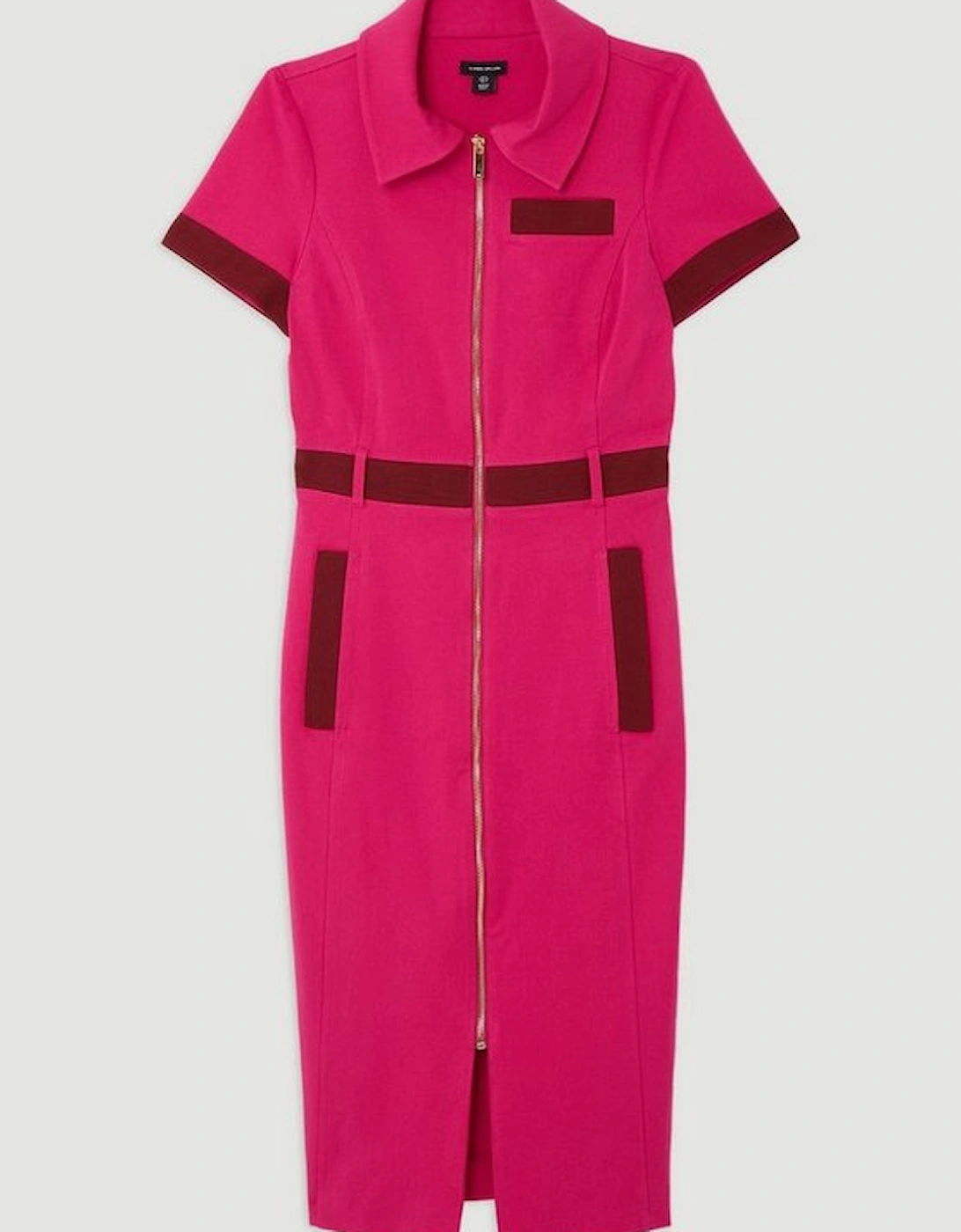 Compact Stretch Colourblock Grosgrain Zip Tailored Midi Dress