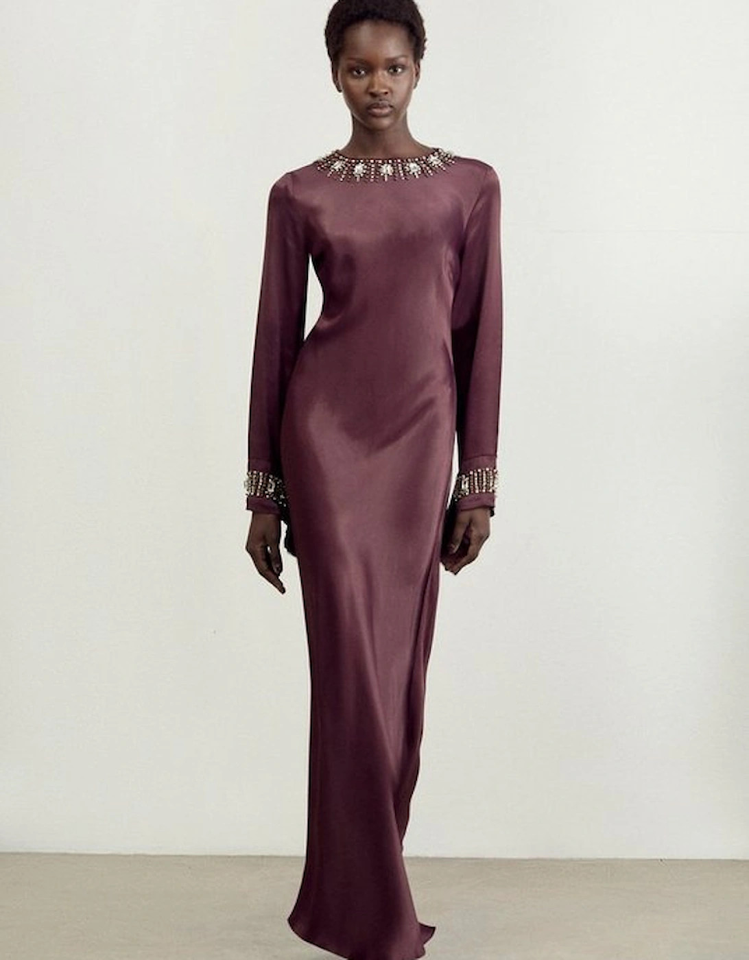 The Founder Petite Crystal Embellished Satin Wrap Maxi Dress, 4 of 3