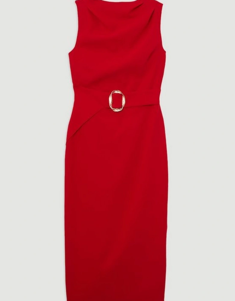 Soft Tailored Drape Detail Sleeveless Tailored Midi Dress