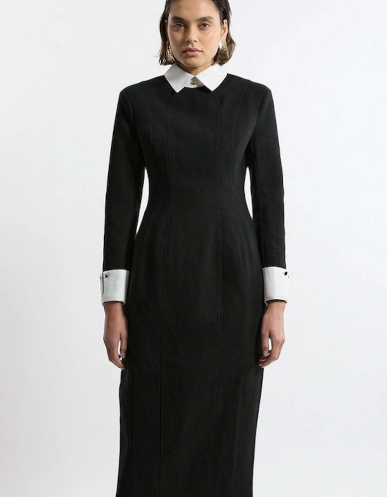 Brushed Tailored Jersey Long Sleeve Scuba Midi Dress