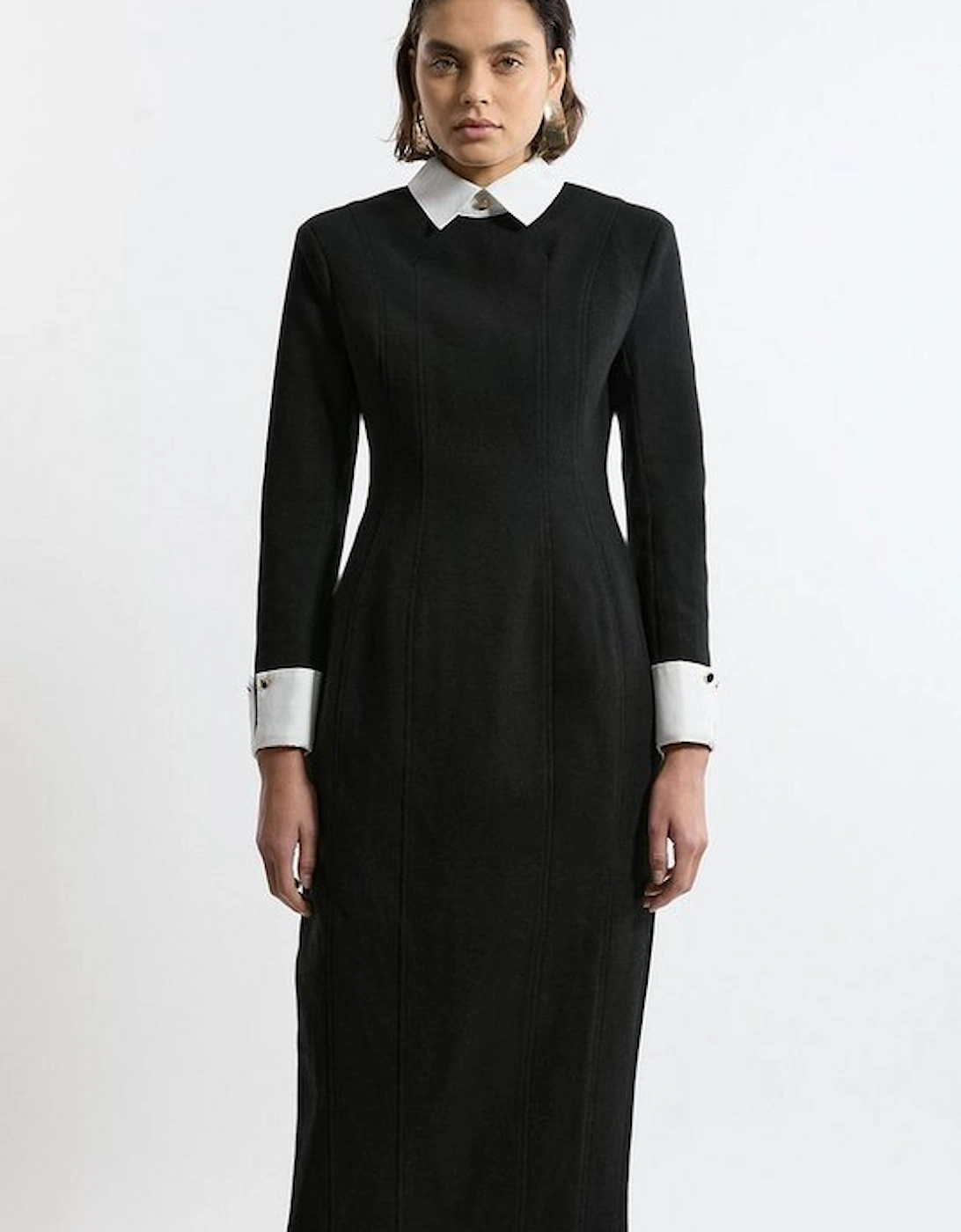 Brushed Tailored Jersey Long Sleeve Scuba Midi Dress, 5 of 4