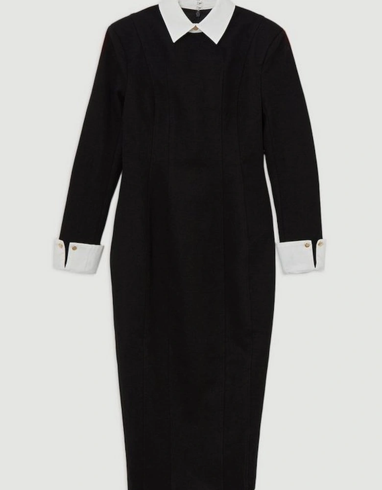 Brushed Tailored Jersey Long Sleeve Scuba Midi Dress