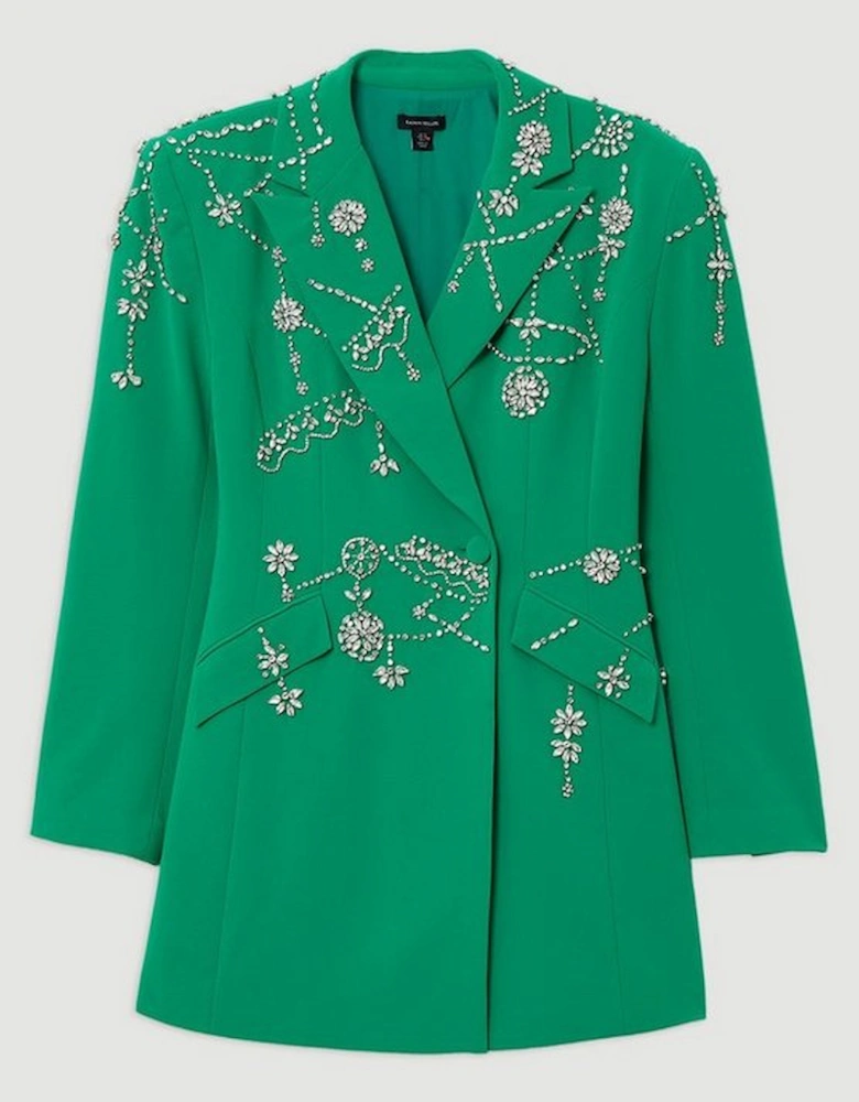 Crystal Embellished Cady Blazer Woven Mini Dress