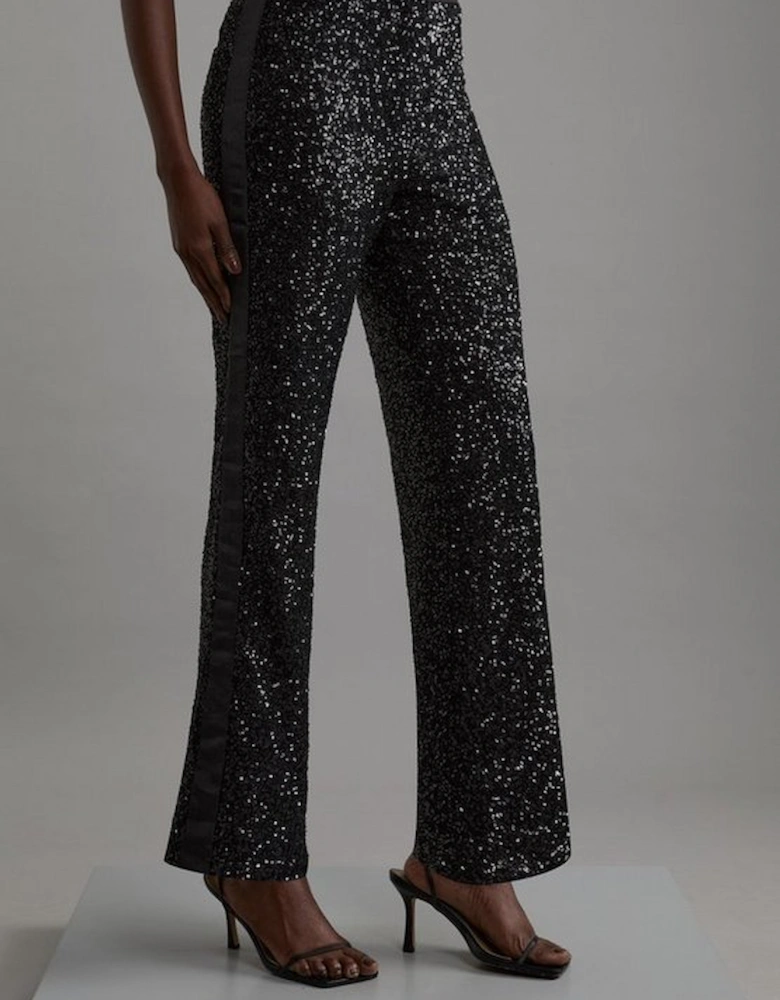 Petite Sequin High Waisted Wide Leg Trousers