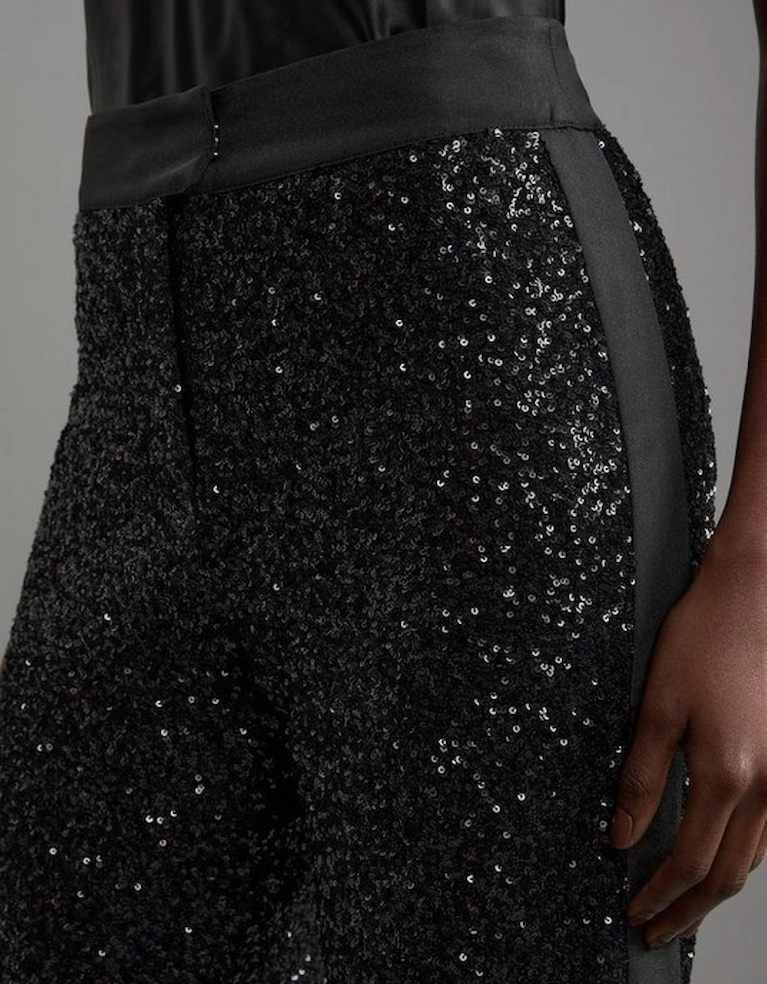 Petite Sequin High Waisted Wide Leg Trousers