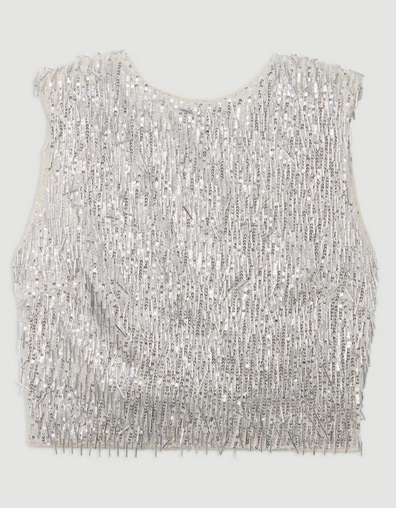 Textured Strong Shoulder Sequin Woven Top