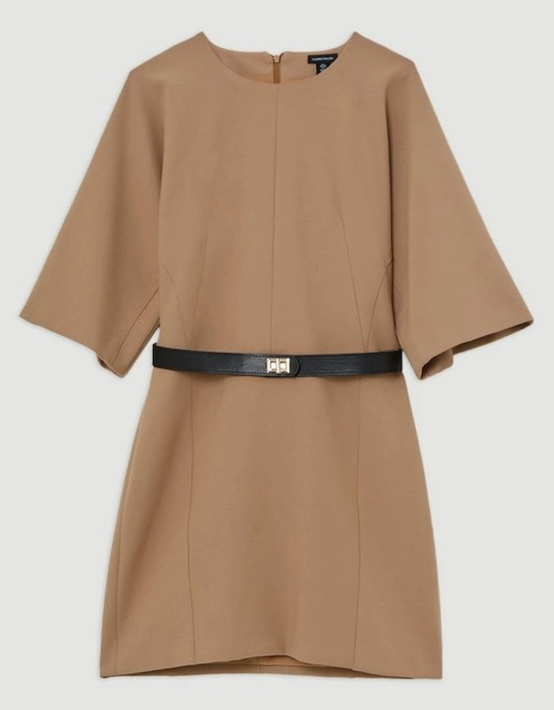 Compact Stretch Tailored Belted Dress