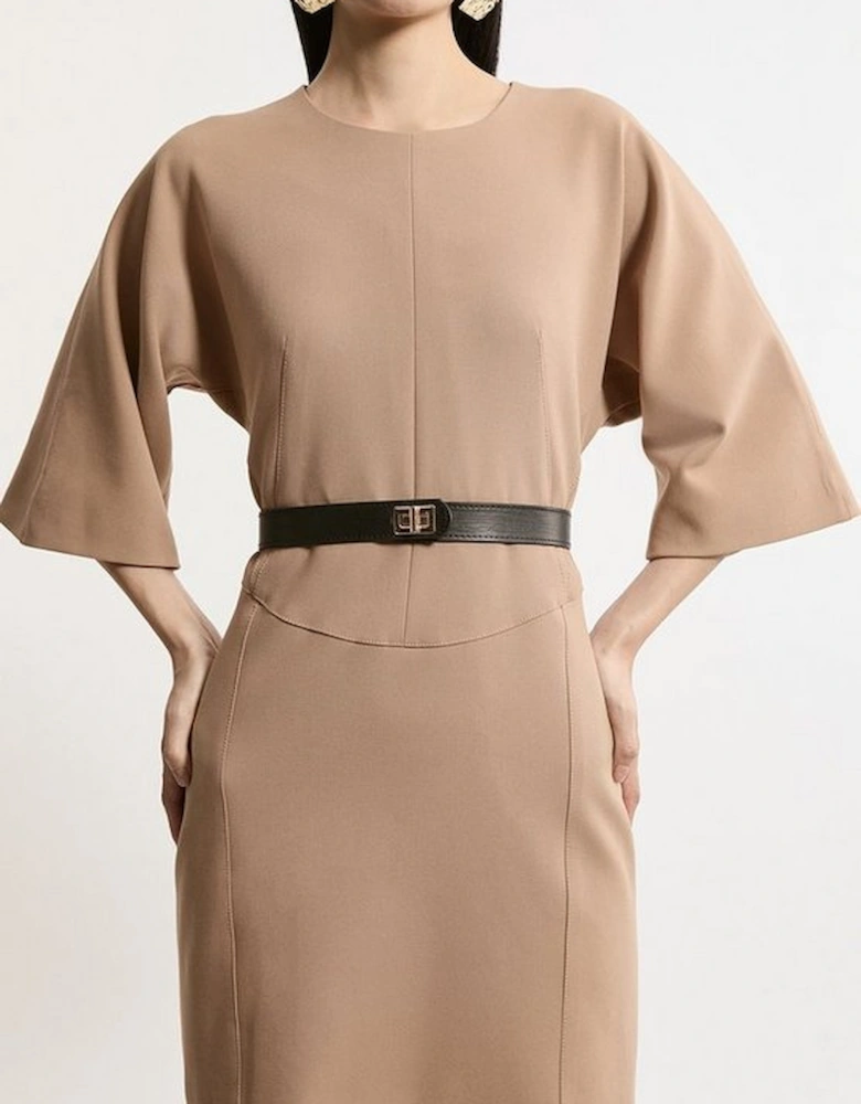 Compact Stretch Tailored Belted Dress