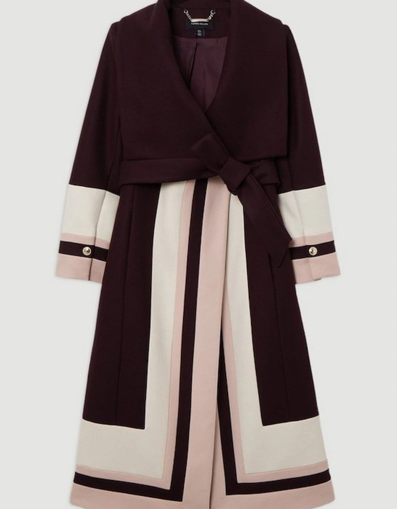 Premium Italian Manteco Wool Colour Block Tailored Belted Midi Coat