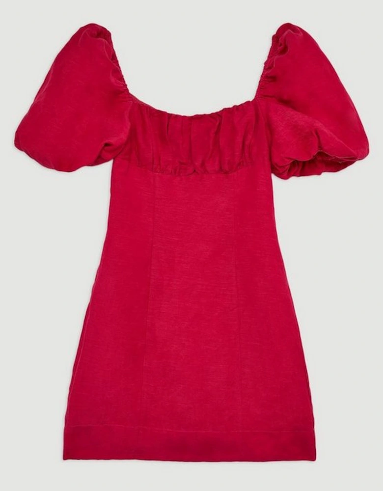 Viscose Linen Woven Puff Sleeve Mini Dress