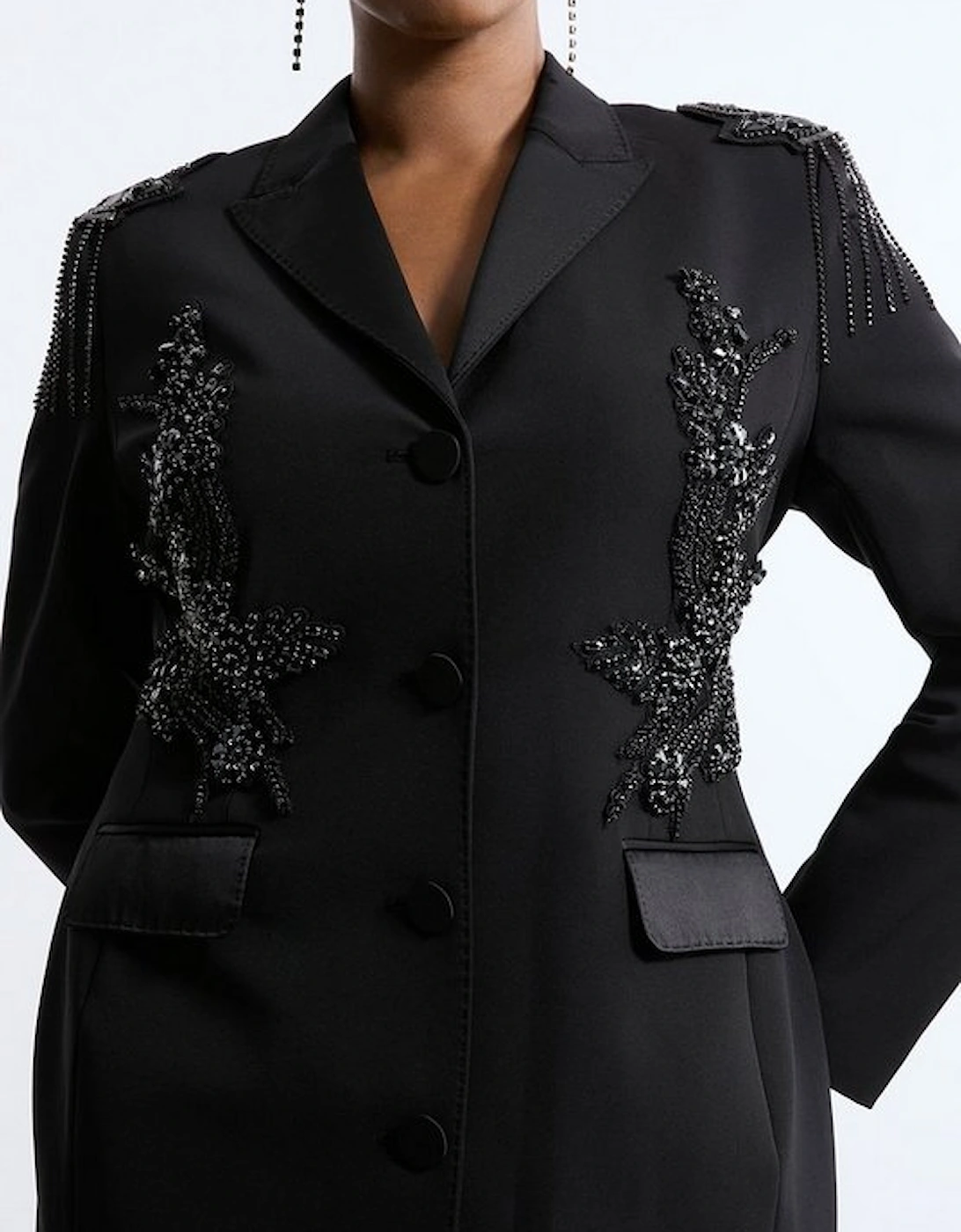 Plus Size Crystal Embellished Tailored Tuxedo Blazer Midaxi Dress