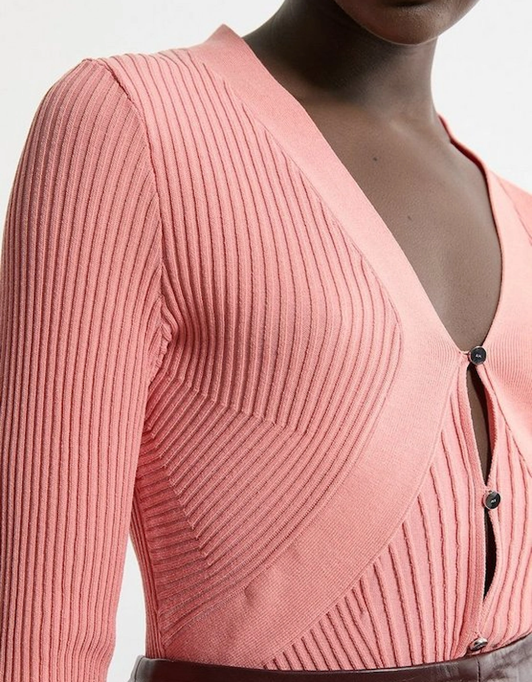 Viscose Blend Curve Rib Detail Knit Cardi