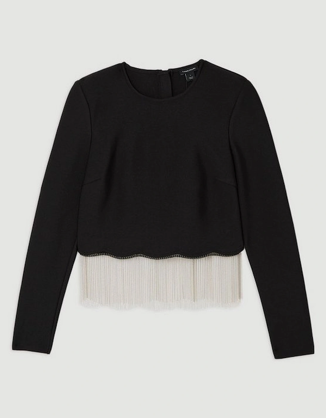 Figure Form Bandage Knit Scallop Tassel Top