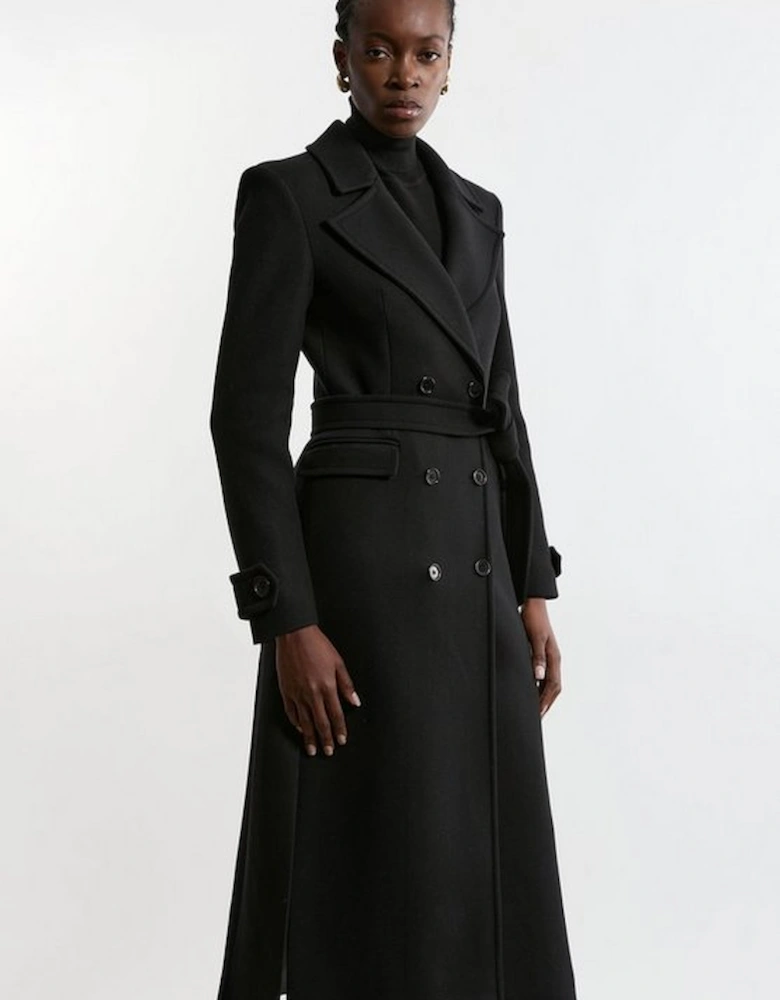 Premium Italian Manteco Wool Double Breasted Belted Tailored Midi Coat