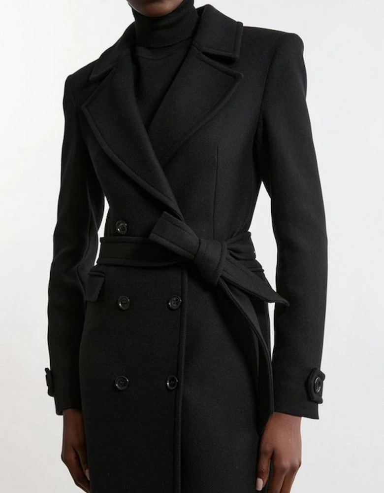 Premium Italian Manteco Wool Double Breasted Belted Tailored Midi Coat