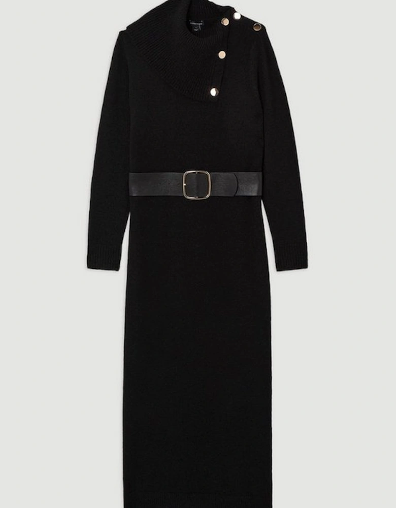 Wool Blend Cosy Envelope Belted Knit Maxi Dress