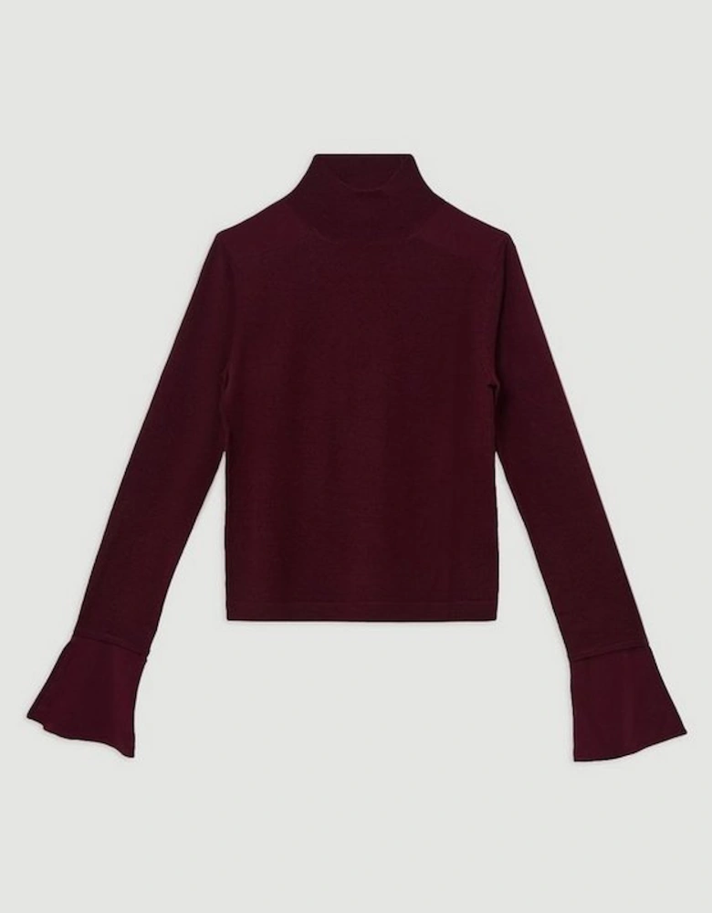 Merino Wool Blend Knit Jumper With Silk Cuffs